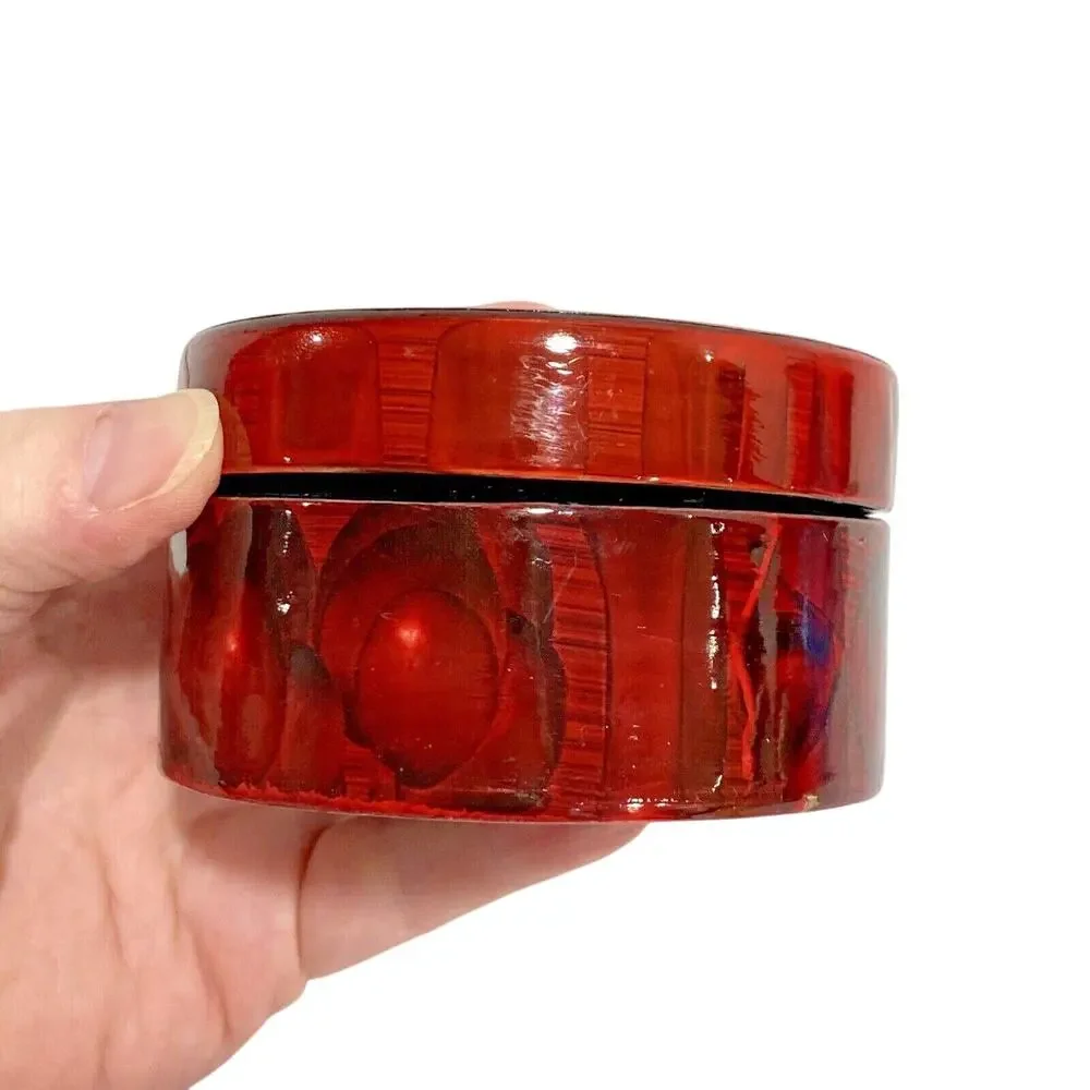 Vintage Y2K trinket Jewelry box round mahogany lacquerware cottage core romantic